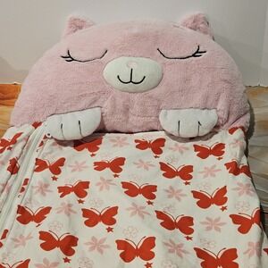 Happy Nappers Pink Cat Sleeping Bag Pillow Kids Butterfly Print Plush